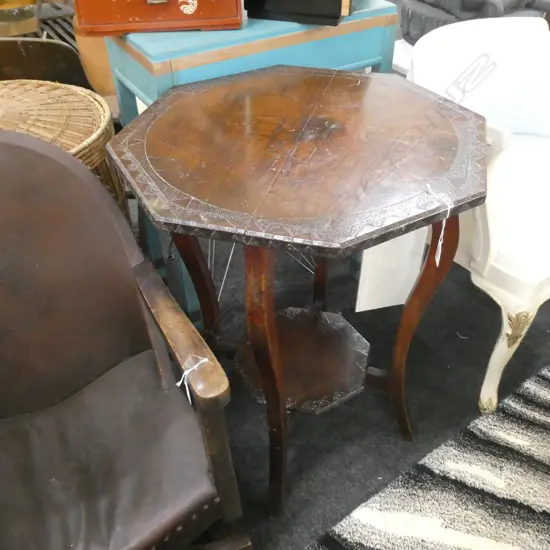 KAURI OCTAGONAL POKERWORK SIDE TABLE - DIA. 600MM H. 750MM