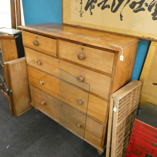 VICTORIAN KAURI 5 DRAWER CHEST AF BORER W. 1210 D. 485 H. 1200MM 