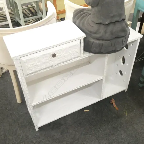 CARVED AND PAINTED WOOD BOOKCASE W. 960 D. 230 H. 765MM