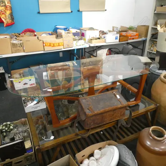 BENT & LAMINATED MATAI COFFEE TABLE by MARC ZUCKERMAN 1984, w GLASS TOP, COMMSSIONED BY J & C BOYLE (WOODCRAFT GALLERY)