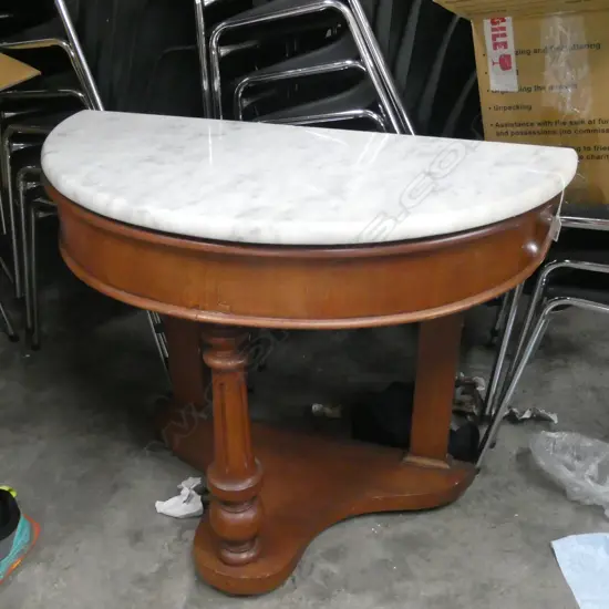 MARBLE TOP DEMI LUNE TABLE W. 900 D. 450 H. 715MM