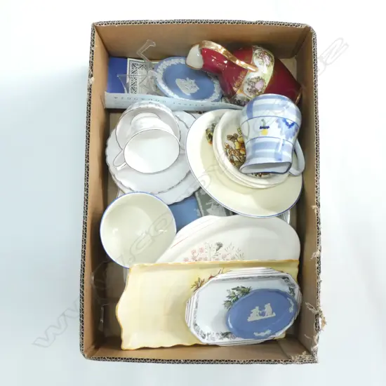 BOX LOT ASSORTED CHINA  INCL. WEDGWOOD JASPERWARE