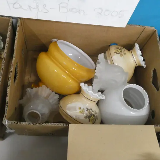 BOX OLD GLASS LIGHT FITTINGS 