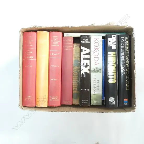 GOOD BOX LOT MILITARY BOOKS; NZ WAR HISTORIES / BIOGRAPHIES ETC.
