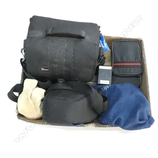 GOOD BOX LOT CAMERAS / LENSES / TRIPOD ETC..