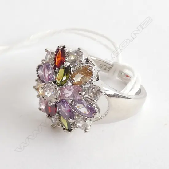 SILVER RING WITH SYNTHETIC STONES