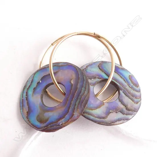 PR 9CT GOLD HOOP & PAUA DISC EARRINGS
