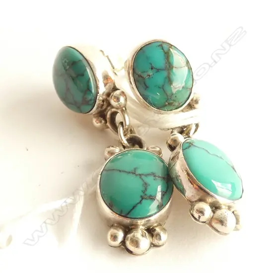 PR SIGNED NTH AMERICAN CADMAN TURQUOISE LAPIS EARRINGS  L. 30MM - BACK BUTTERFLY MISSING ON ONE