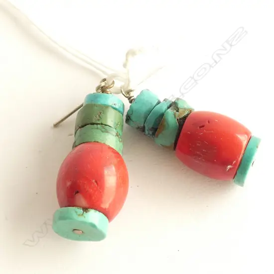 PR TURQUOISE & SEA CORAL EARRINGS 