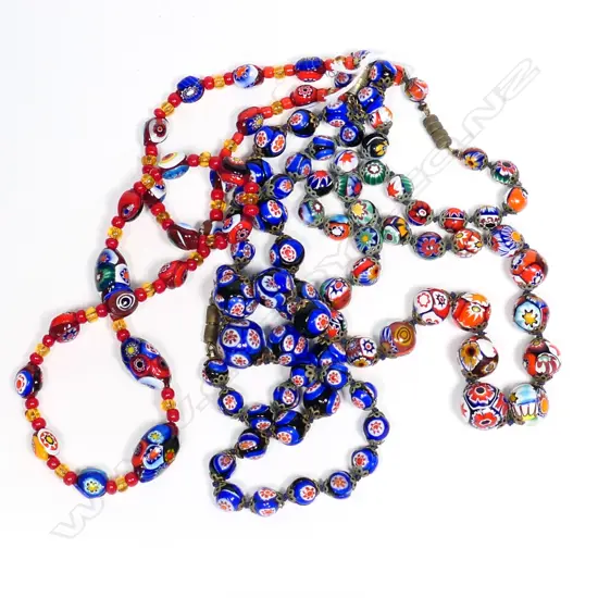 3 VENETIAN GLASS NECKLACES, LONGEST 500MM