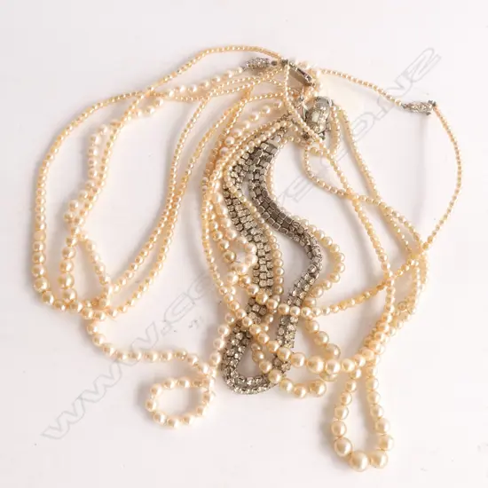 4 VINTAGE COSTUME PEARL NECKLACES + OTHER