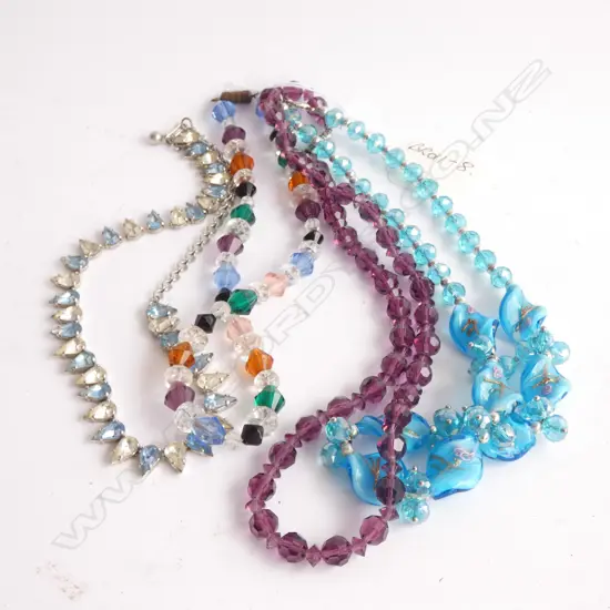 4 VINTAGE GLASS/CRYSTAL BEAD NECKLACES LONGEST 430mm
