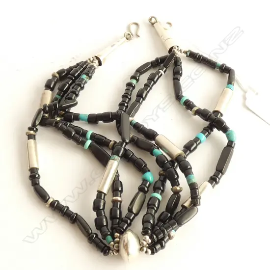 NTH AMERICAN JET TURQUOISE & SILVER CHOKER NECKLACE - SIGNED T AGUILOR