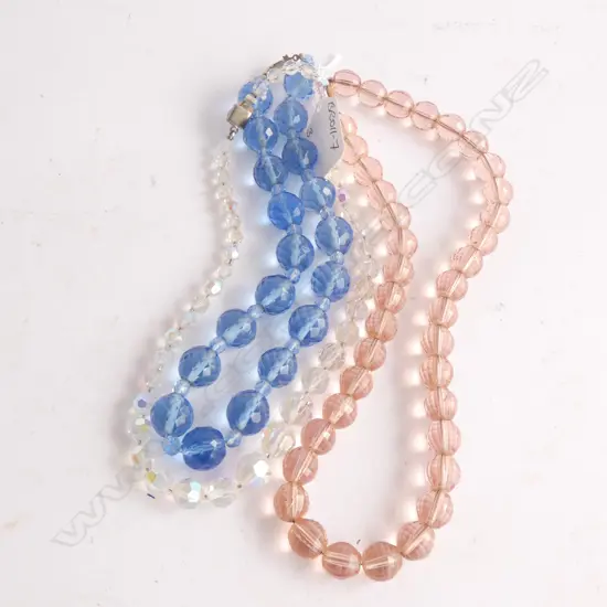 3 VINTAGE GLASS/CRYSTAL BEAD NECKLACES LONGEST 430mm