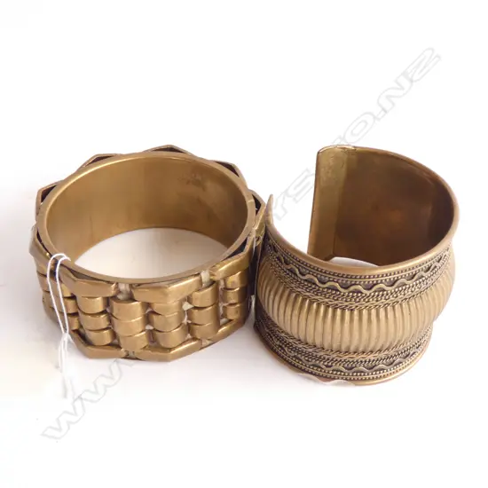 2 VINTAGE GILT BRASS WIDE BANGLES