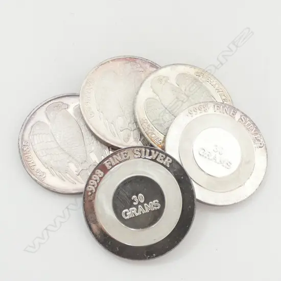 30 GRAM 1oz PURE SILVER ROUNDS - (LOT OF 5 ITEMS)