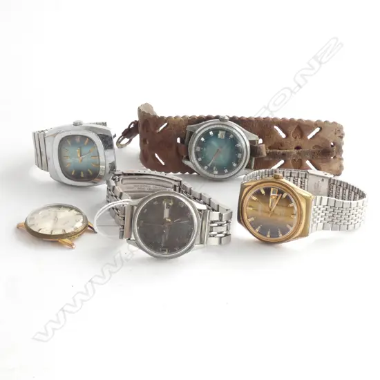 5 ASST VINTAGE SWISS AUTO WRIST WATCHES