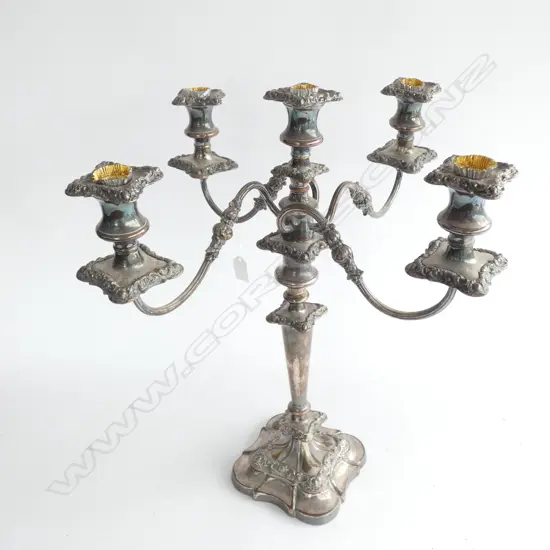 LARGE OLD SHEFFIED PLATE 4 ARMED CANDELABRA H. 500MM