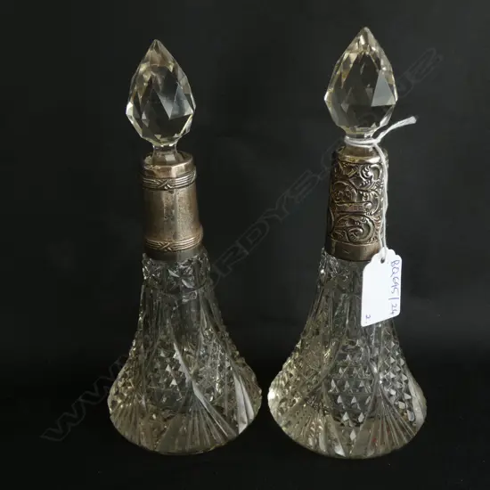 2 STG TOPPED CRYSTAL BOTTLES H. 195MM chipped interior necks