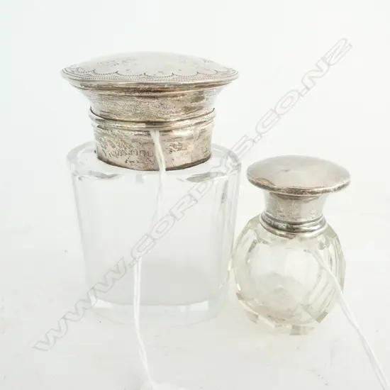 PR GLASS & STG SILVER DRESSING TABLE JARS - LARGEST H. 90MM