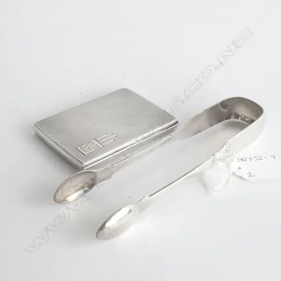 STG SILVER CARD CASE - BIRMINGHAM 1936 67GMS & EPNS SUGAR TONGS