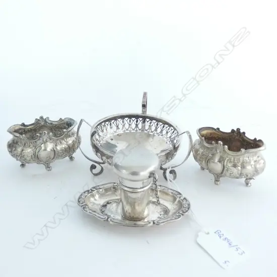 PR 800S SILVER SALTS, STG PIERCED DISH, STOPPER, PIN DISH 132 GRAMS TOTAL 