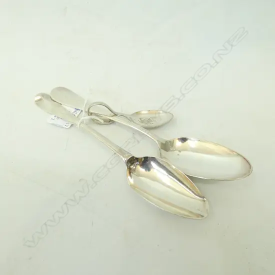 GEORGIAN SILVER TABLESPOON MARKS WORN 47 GRAMS + 2 EP SPOONS