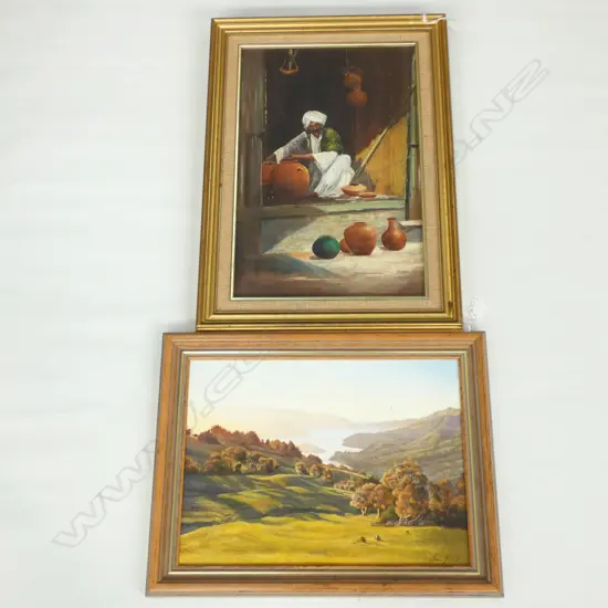 JAN HILL 'SUNSET AT AKAROA' OIL ON BOARD 290 X 390MM + SIGNED POTTER OIL