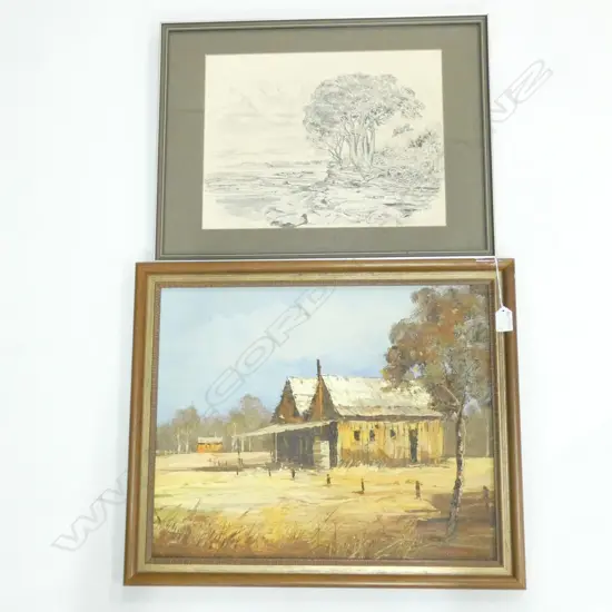 2 ARTWORKS; BARN OIL 395 X 490MM + PENCIL PRINT