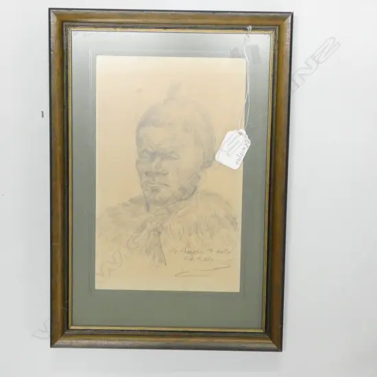 PENCIL DRAWING OF WAIKATO MAORI CHIEF TE WIRATA TE MATTA 220 X 130 MM