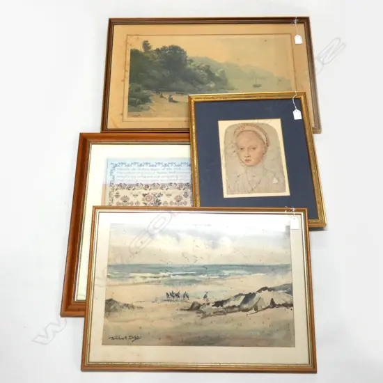 4 OLD FRAMED WATERCOLOURS / PRINTS  - LARGEST 570 x 340mm