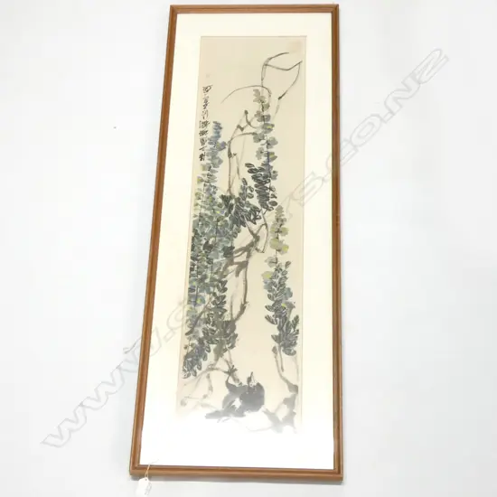 FRAMED CHINESE BIRD + CALLIGRAPHY PRINT 1120 X 250 MM