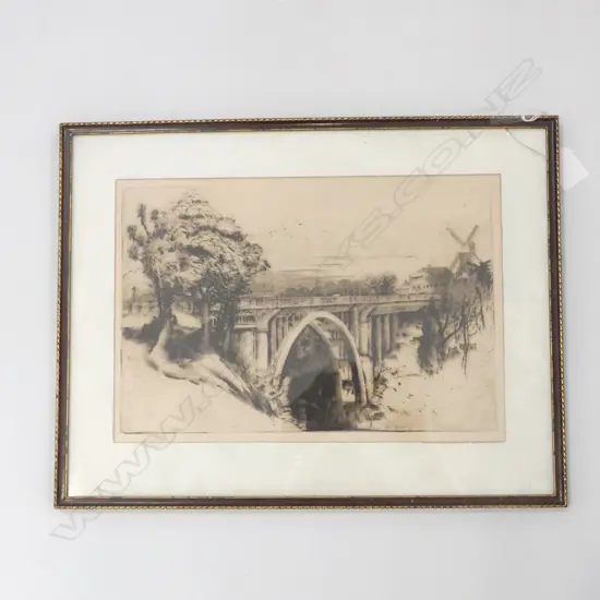 TREVOR LLOYD ETCHING OF GRAFTON BRIDGE GLASS AF 200 X 300MM