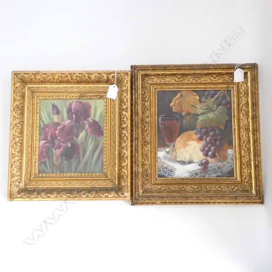 2 MIRIAM STEEL OILS; WINE STILL LIFE 220 X 190MM + IRISES 