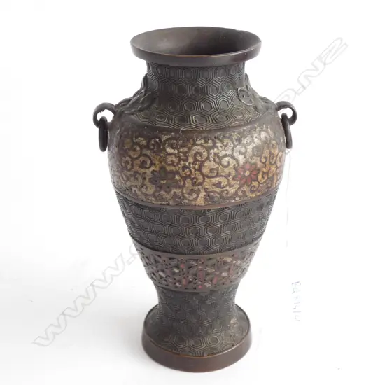 CHAMPLEVE, ENAMEL & BRONZE VASE H. 180MM