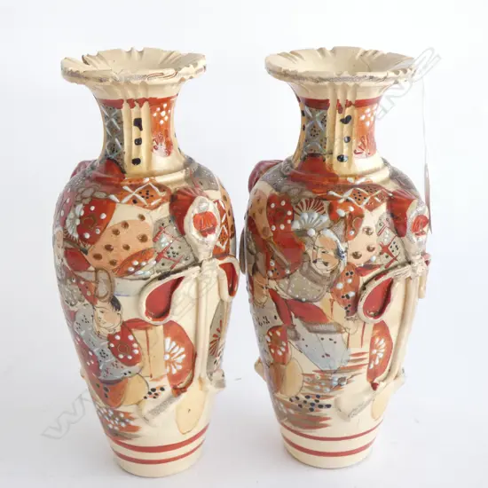 PR OLD JAPANESE SATSUMA VASES 1 A.F. 240mm