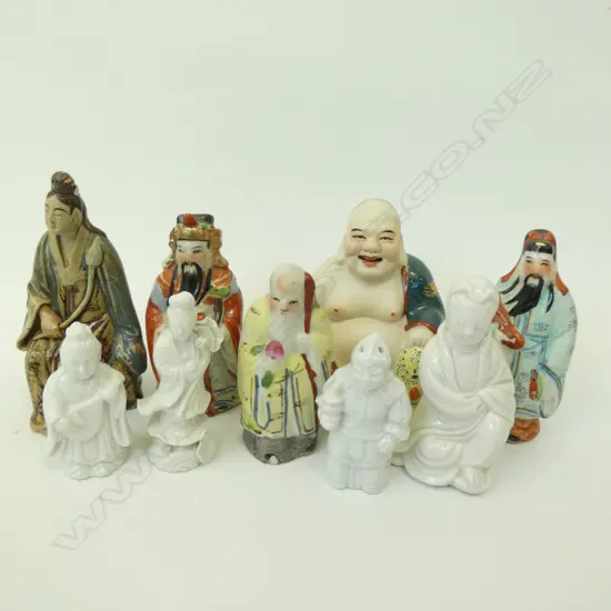 5 CHINESE WISEMEN + 4 SMALL BLANC DE CHINE FIGURES