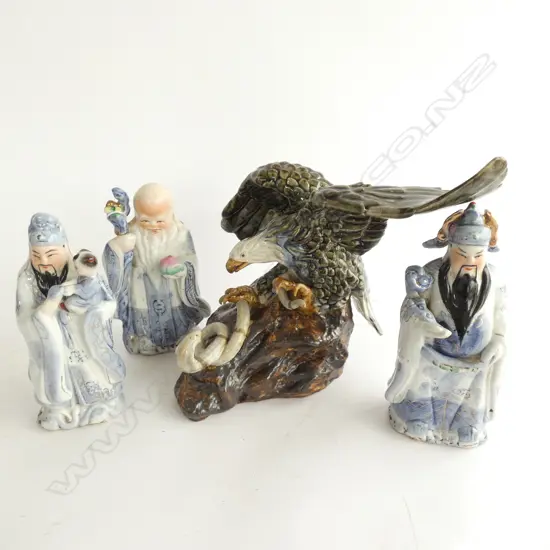 3 CHINESE WISEMEN + EAGLE STATUE H. 235MM