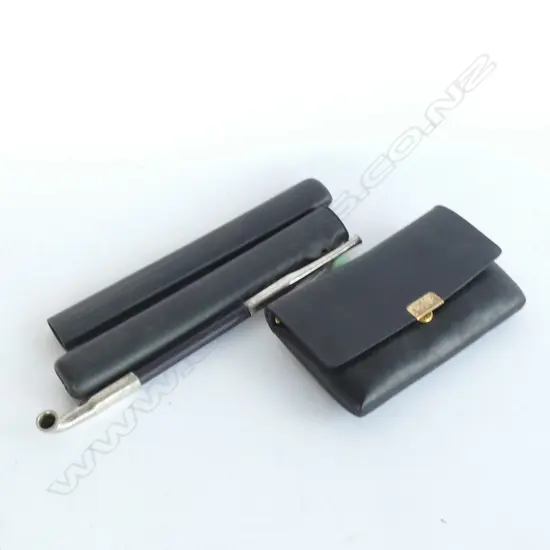 OLD JAPANESE PIPE IN PLASTIC CASE + LEATHER TOBACO POUCH