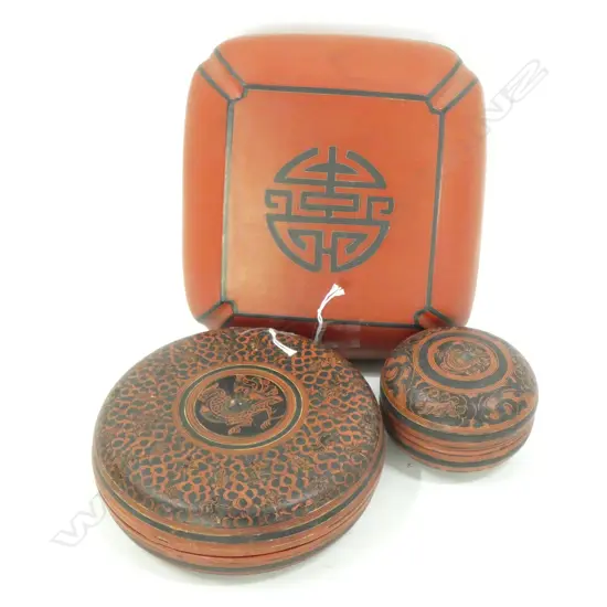 3 LACQUERED LIDDED CONTAINERS 