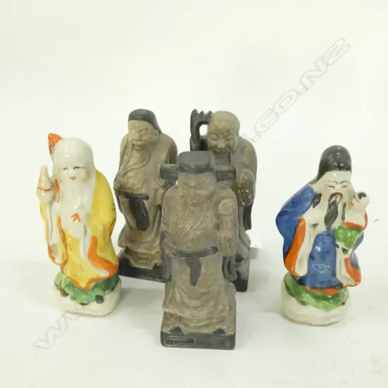 5 CHINESE WISEMEN; 3 SOAPSTONE H. 100MM