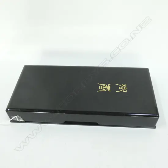 ORIENTAL BLACK LACQUER BOX WITH 4 ROLLS INCENSE STICKS (UNUSED) BOX 320 X 150 X 45MM