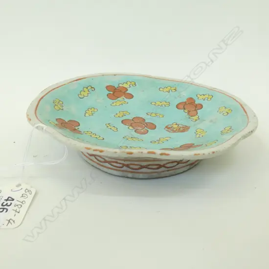 ANTIQUE CHINESE POLYCHROME FOOTED DISH W CERTIFICATE