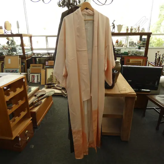FULL LENGTH SILK KIMONA - PEACH COLOUR - SOME FADING