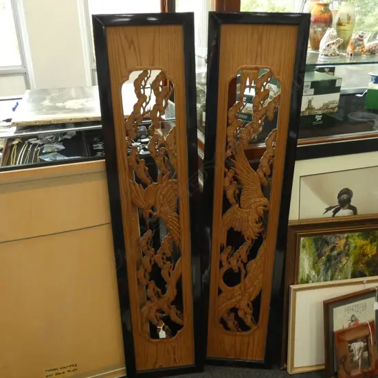PAIR JAPANESE 1930’S CARVED CEDAR ‘RANMA’ TRANSOM PANELS FROM KYOTO