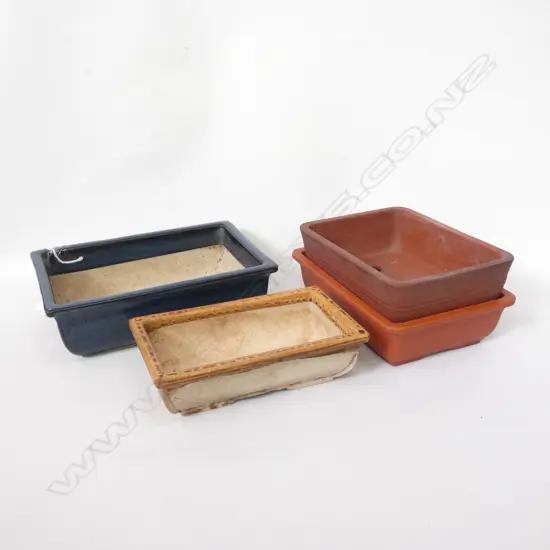 FOUR SHIGARAKI KILN RECTANGULAR BONSAI PLATES  LARGEST 240 X 160MM