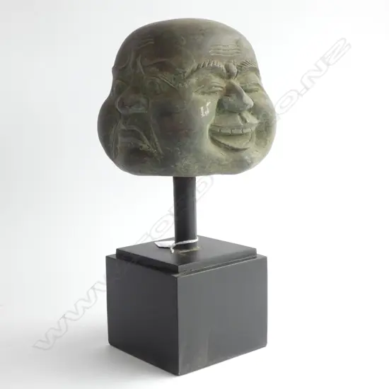 BRASS WITH BRONZE VERTIGIS PATINATION 4 SIDED HEAD ON STAND H. 360MM