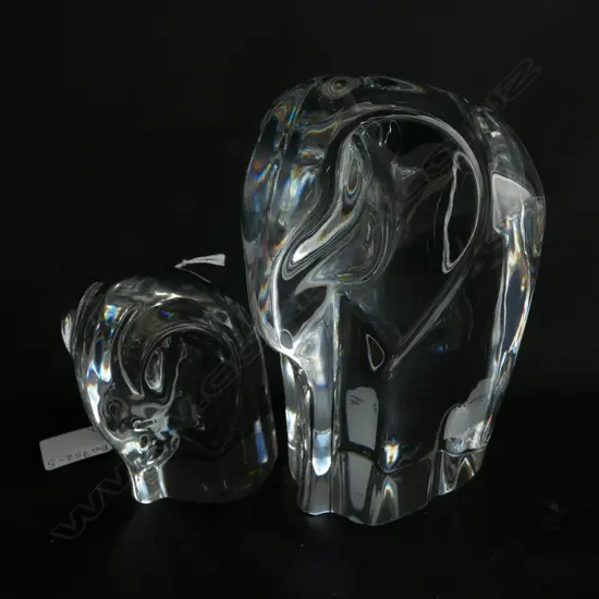 PR OLLE ALBERIUS DESIGNED ORREFORS HEAVY GLASS ELEPHANTS LG H.170 & SM 100MM