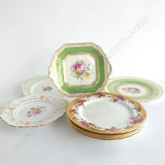 5 ROYAL CHELSEA GOLDEN ROSE DINNER PLATES 260MM DIA + 4 OTHERS 