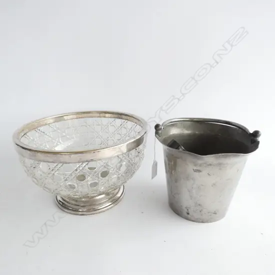 EP & CRYSTAL BOWL 235MM DIA + PEWTER ICE BUCKET